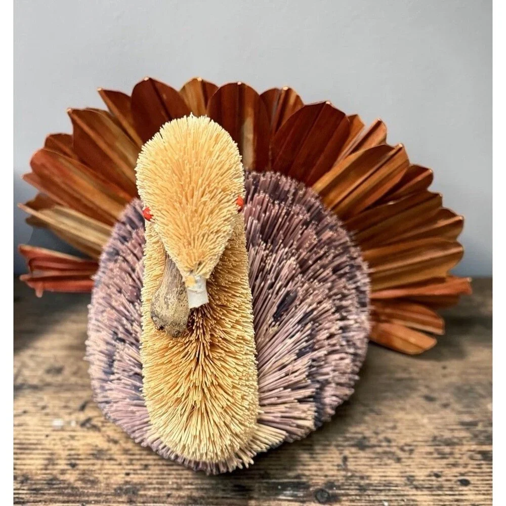 Vintage Bottle Brush Turkey Center Piece Thanksgiving home decor Shelf Sitter